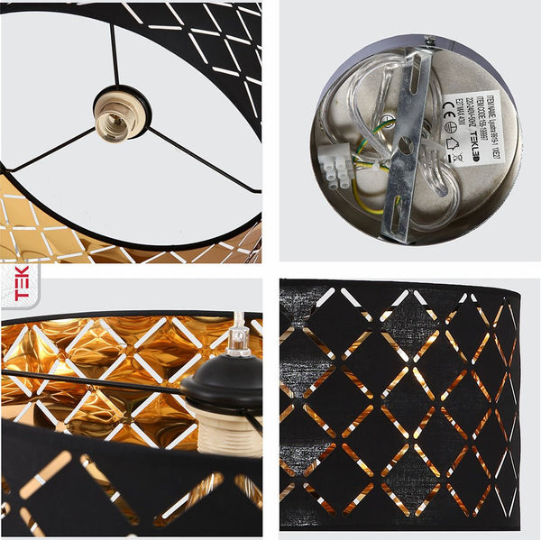Black-Gold Fabric Cylinder Pendant Ceiling Light E27
