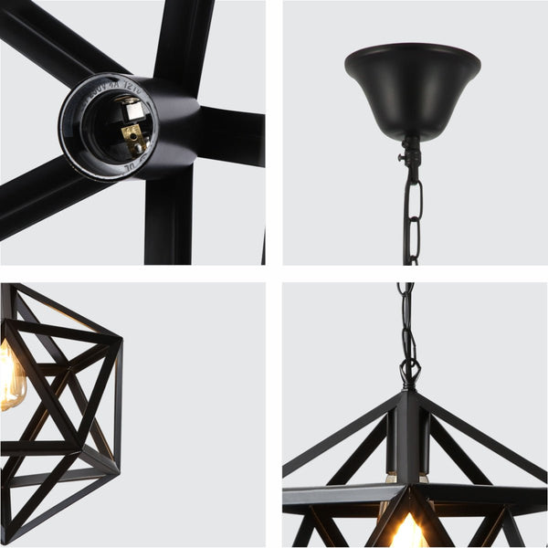 Black Metal Cage Polyhedral Pendant Ceiling Light E27