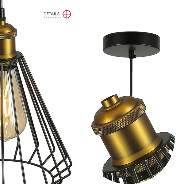 Black Metal Caged Funnel Pendant Ceiling Light E27