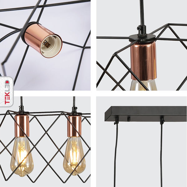 Black Metal Caged Island Chandelier Pendant Ceiling Light E27
