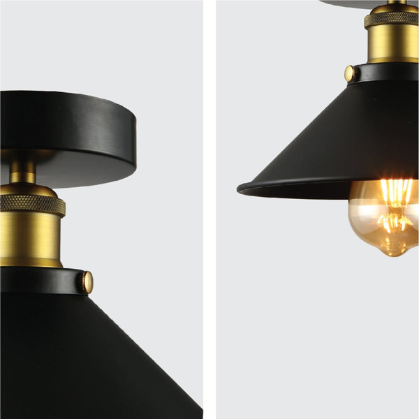 Black Metal Funnel Semi Flush Ceiling Light E27