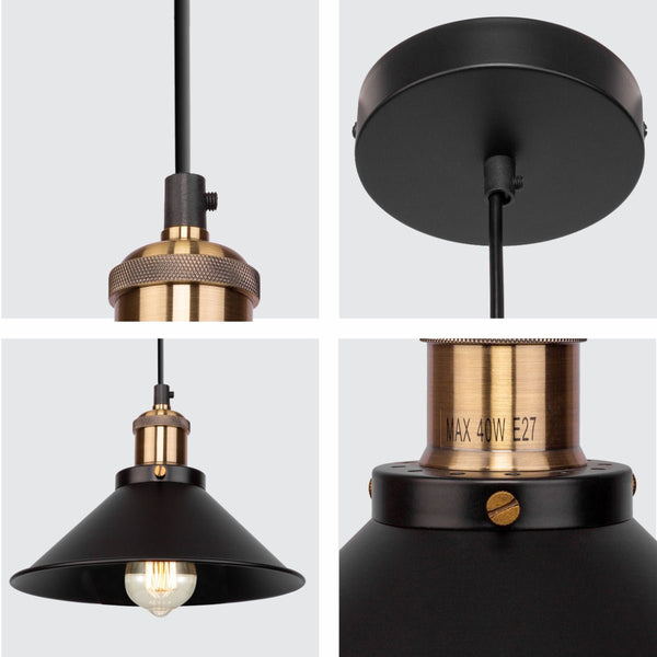 Black Metal Funnel Metal Ceiling Pendant Light E27 Fitting