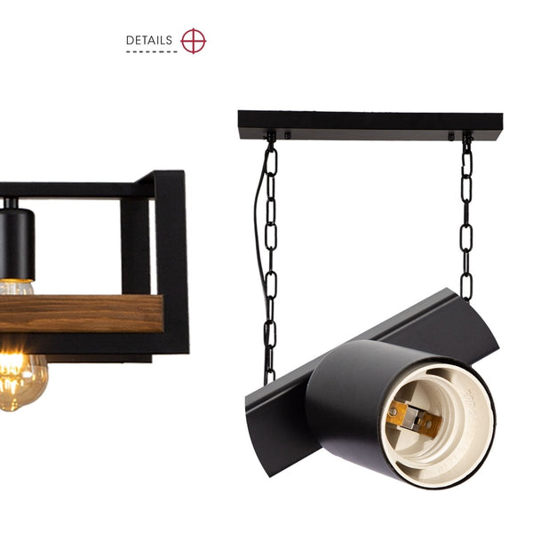 Black Metal Wood Cuboid Island Chandelier Ceiling Light E27