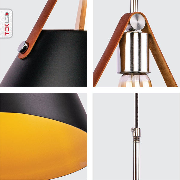 Cosme Nordic Black Metal Funnel Pendant Ceiling Light with Leather Handle