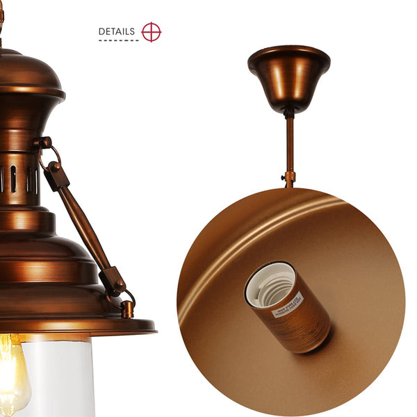 Brown Metal Clear Glass Step Coastal Pendant Ceiling Light E27