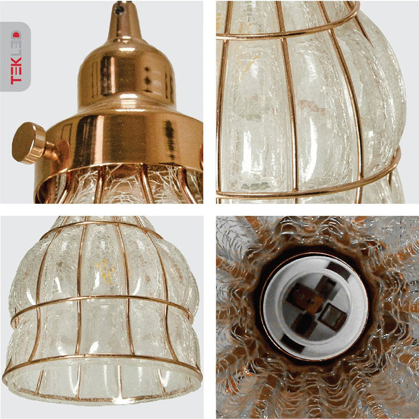 Caged Copper Metal Clear Glass India Dome Schoolhouse Bell Pendant Ceiling Light E27