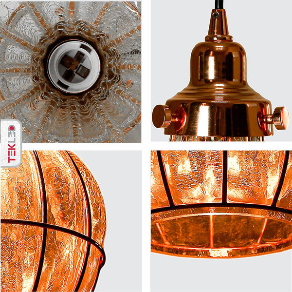 Caged Copper Metal Clear Glass India Dome Schoolhouse Bell Pendant Ceiling Light E27