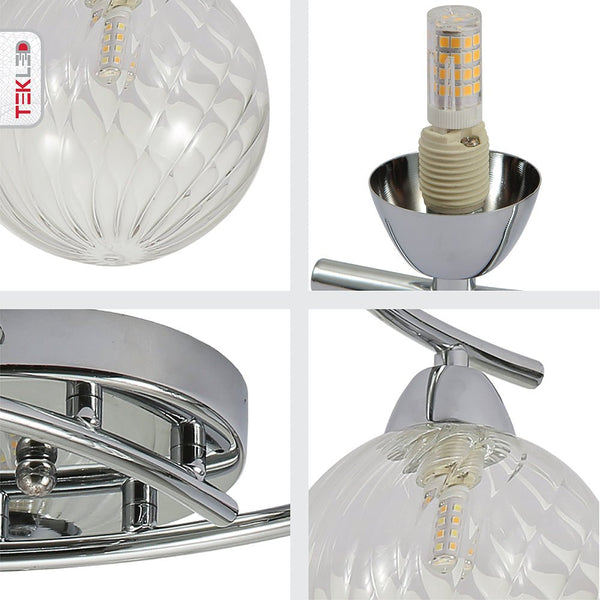 Chrome Metal Clear Glass Ceiling Light 3xG9