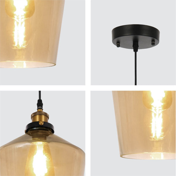 Amber Glass Schoolhouse Pendant Ceiling Light E27