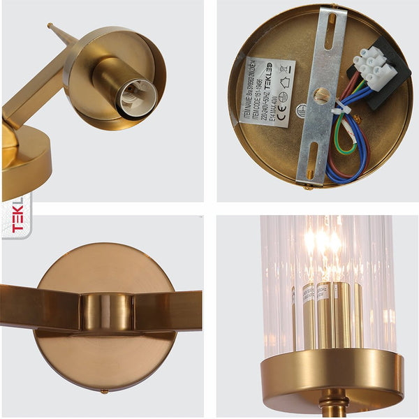 Gold Aluminium Bronze or Black Clear Reeded Cylinder Glass Joseph Fonteyn Fluted Torch Wall Sconce Light