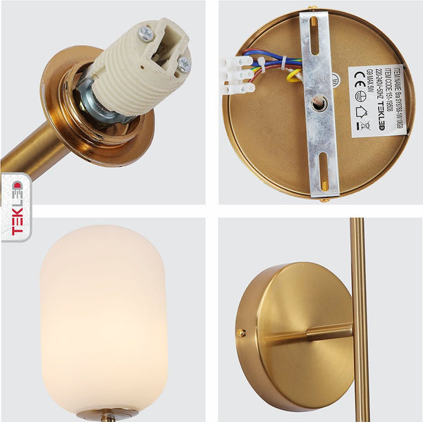 Gold Aluminium Bronze Metal Opal Glass Cylinder Wall Light G9