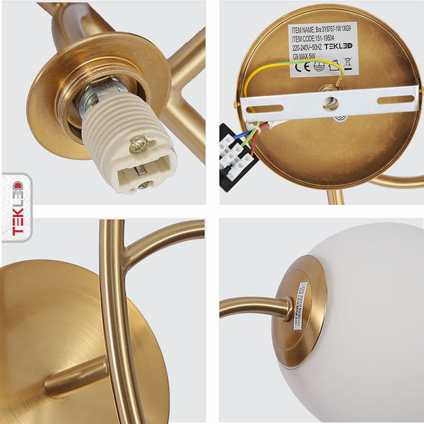 Gold Aluminium Bronze Metal Opal Glass Globe Wall Light G9 Fitting