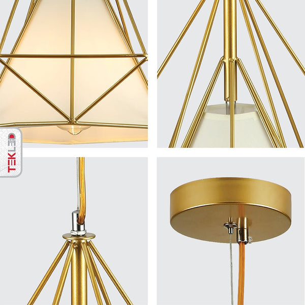Opal Shade Wired Geometric Cage Pendant Ceiling Light
