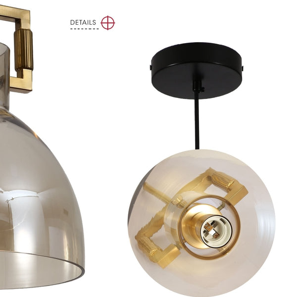 Amber Globe Funnel Dome Glass Gold Metal Body Ceiling Pendant Light