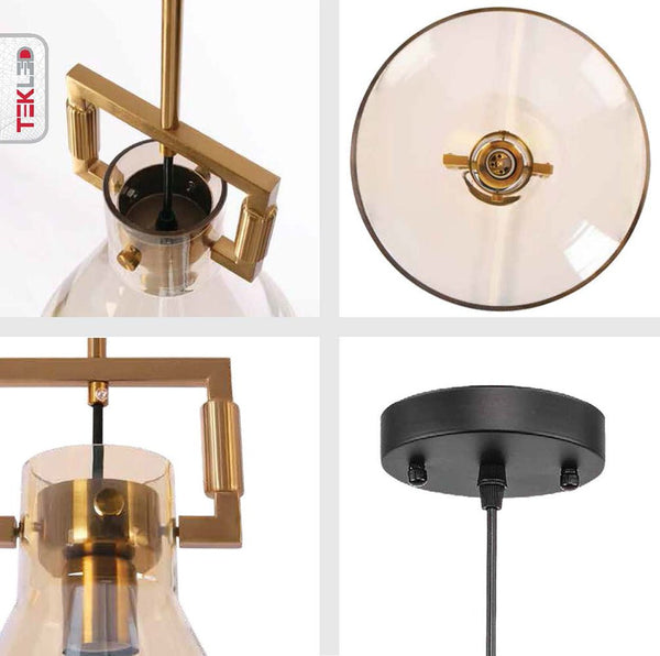 Amber Globe Funnel Dome Glass Gold Metal Body Ceiling Pendant Light