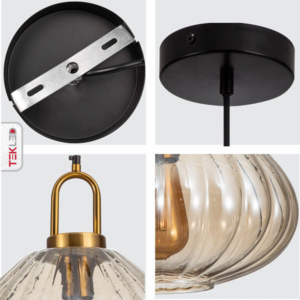 Golden Bronze Metal Amber Glass Globe Pendant Ceiling Light E27