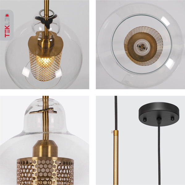 Golden Metal Clear Glass Globe Pendant Ceiling Light E27