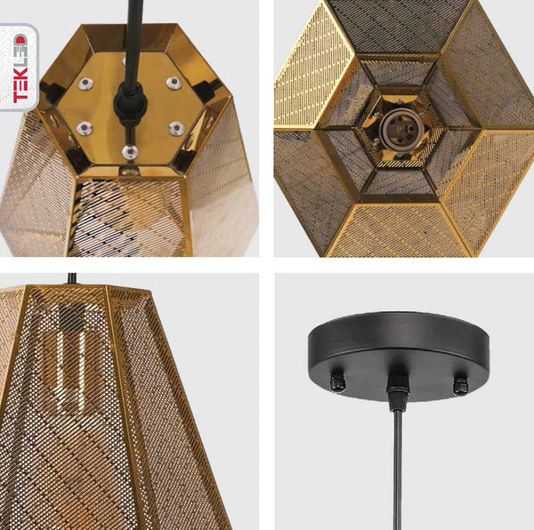 Gold Metal Polyhedral Pendant Ceiling Light E27