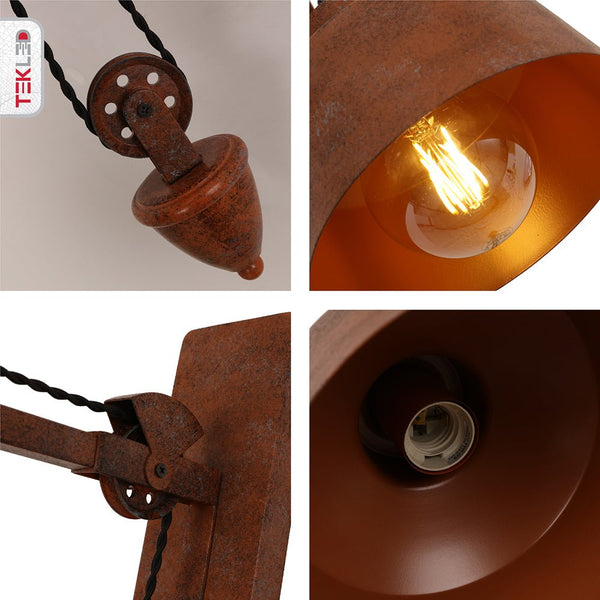 Old Brown Metal Pulley Step Wall Light E27 Fitting