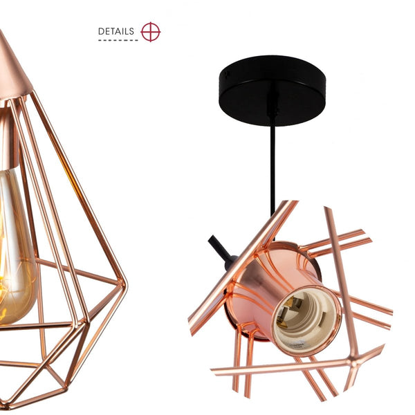 Rose Gold Metal Cage Pendant Ceiling Light E27