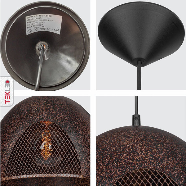 Rusty Brown Metal Dome Pendant Ceiling Light E27