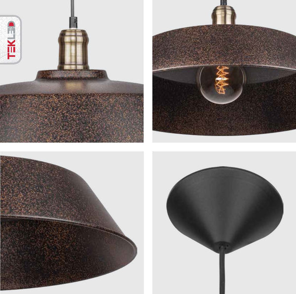 Rusty Brown Metal Step Flat Pendant Ceiling Light E27