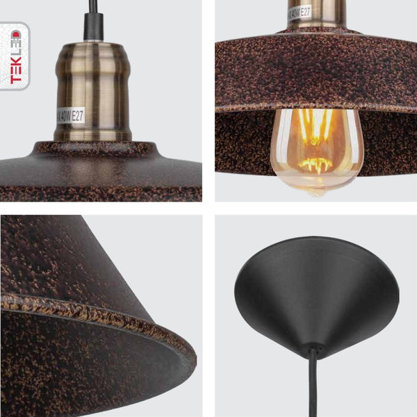 Rusty Brown Metal Step Flat Pendant Ceiling Light E27