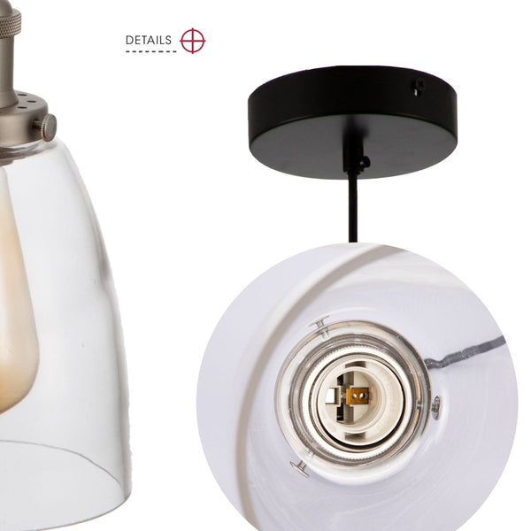 Hoxton Silver Metal Clear Glass Cone Dome Pendant Ceiling Light