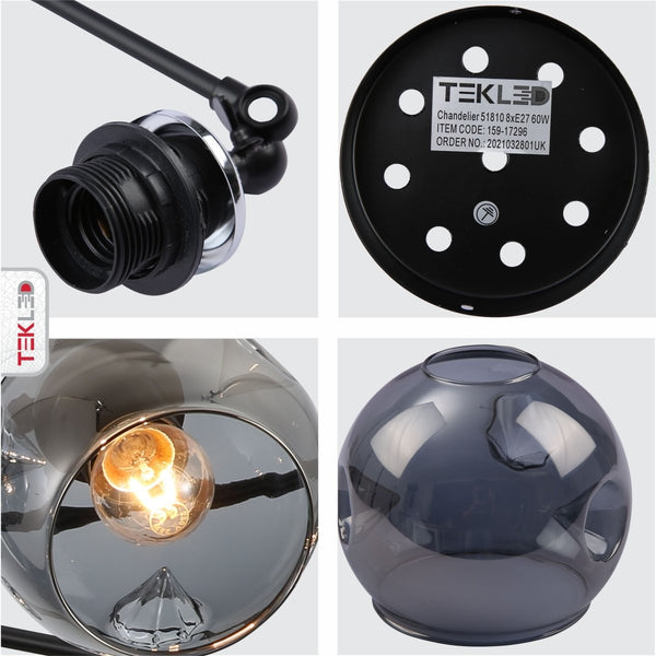 Smoky Glass Black and Chrome Semi Flush Ceiling Light E27