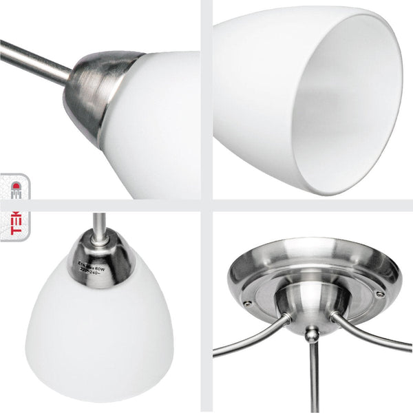 White Glass Chrome Semi-Flush Ceiling Light 3xE27