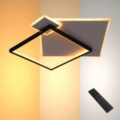 Layered Square LED Ceiling Light, CCT Tunable with Remote, Black & White, 72W, Flush Mount