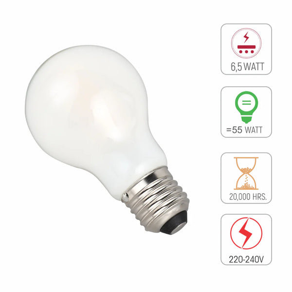 LED Bulb A60 GLS E27 6.5W Milky Glass Pack of 4