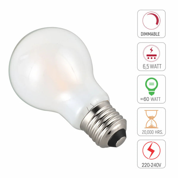LED Bulb Dimmable A60 GLS E27 6.5W Frosted Glass Pack of 2