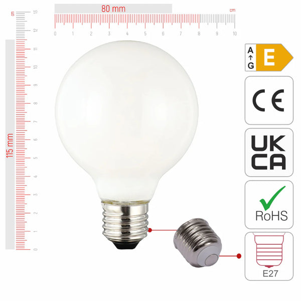 LED Bulb Dimmable Globe E27 6.5W 2700K Milky Glass Pack of 2