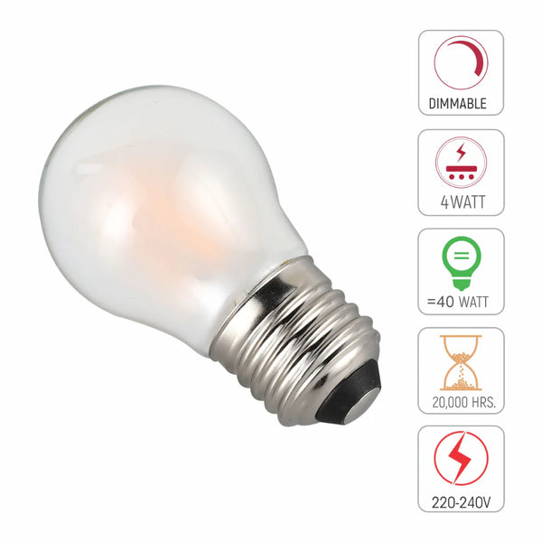 LED Bulb Dimmable Golf Ball E27 4W 2700K Frosted Glass Pack of 4