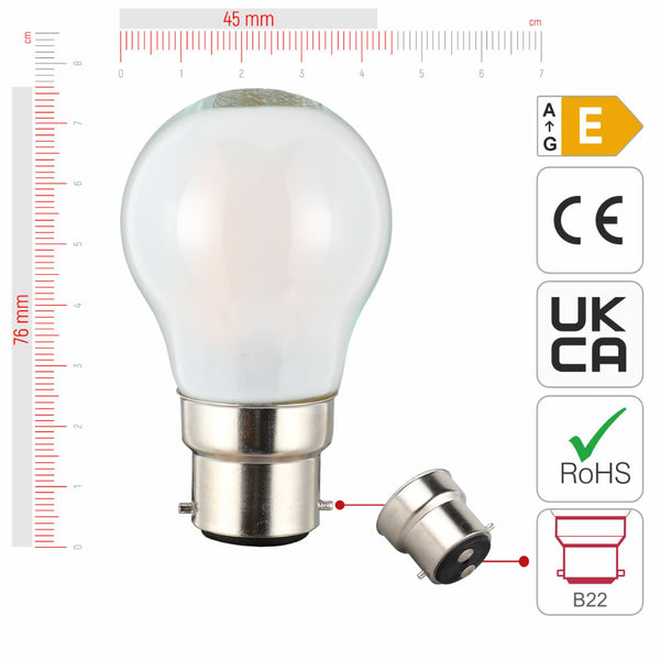 TEKLED
LED Bulb Golf Ball B22 2W 2700K Frosted Glass Pack of 4