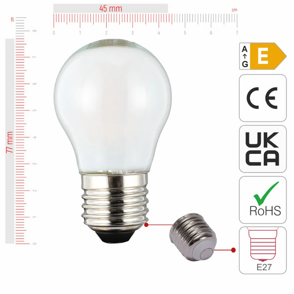 LED Bulb Golf Ball E27 2W 2700K Frosted Glass Pack of 4 Non-dimmable