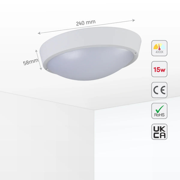 LED Bulkhead Light IP65 Ceiling Wall Interior Exterior 4000K White