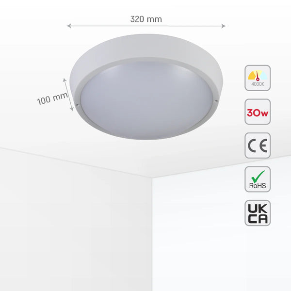 LED Bulkhead Light IP65 Ceiling Wall Interior Exterior 4000K White