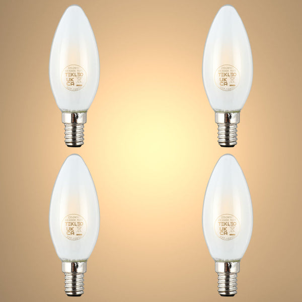 TEKLED
LED Candle Bulb Dimmable E14 4W Frosted Glass Pack of 4 - 2700K Warm White.