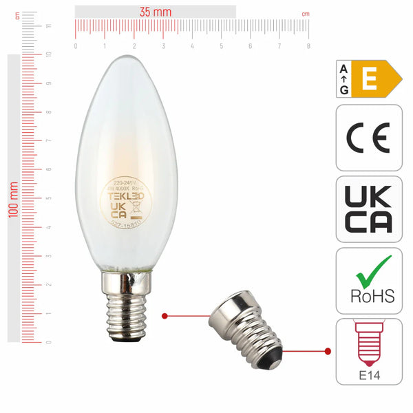 LED Candle Bulb Dimmable E14 4W Frosted Glass Pack of 4