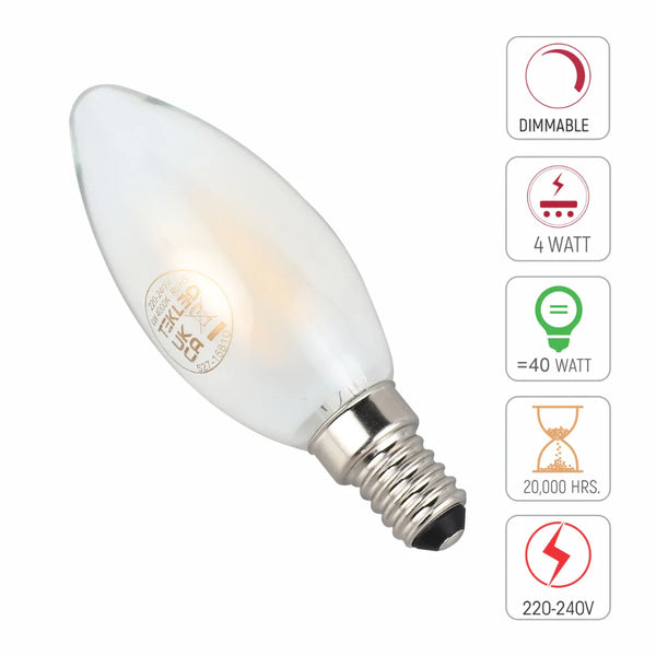 LED Candle Bulb Dimmable E14 4W Frosted Glass Pack of 4