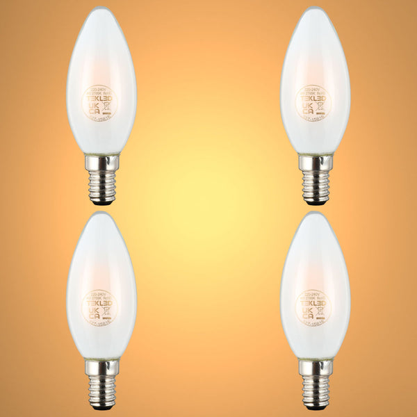 TEKLED
LED Candle Bulb Dimmable E14 4W Frosted Glass Pack of 4 - 2700K Warm White.