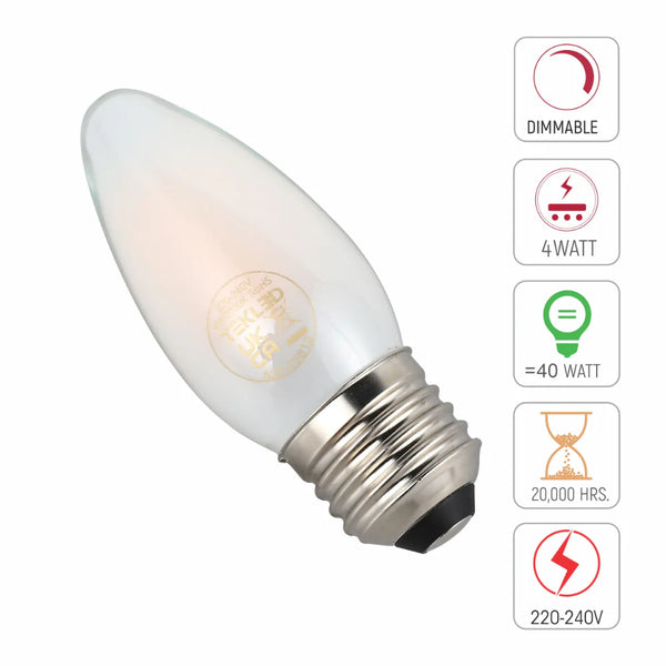 LED Candle Bulb Dimmable E27 4W 2700K Frosted Glass Pack of 4