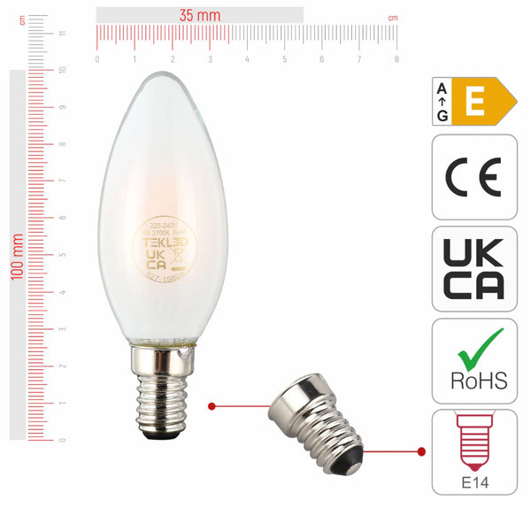 LED Candle Bulb E14 4W Frosted Glass Pack of 6