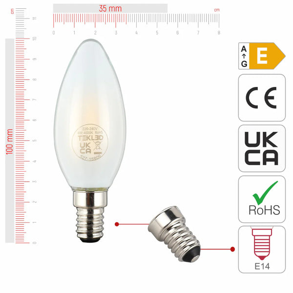 LED Candle Bulb E14 4W Frosted Glass Pack of 6