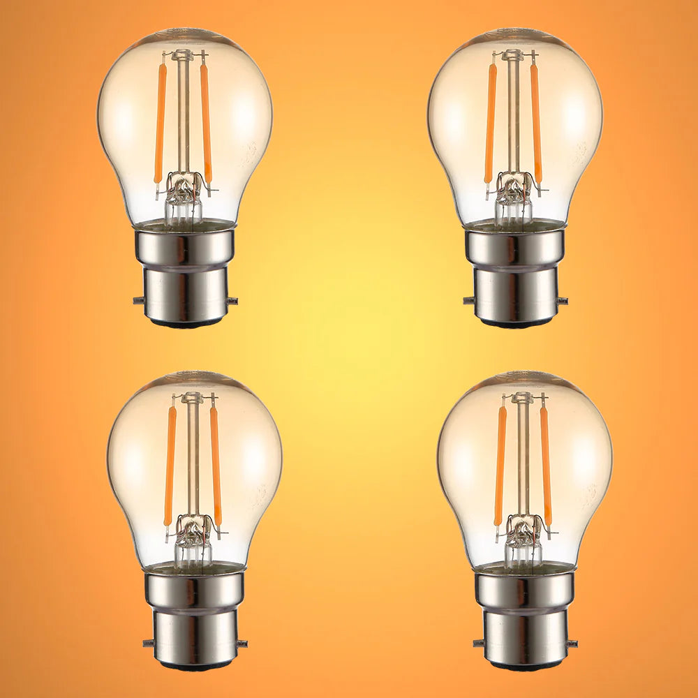 LED Dimmable Filament G45 Golf Ball Bulb B22 Bayonet Cap 4W Pack of 4 Warm White