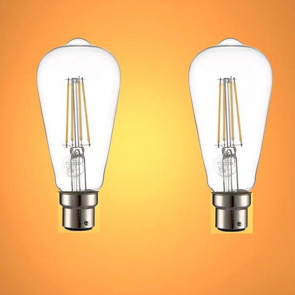 LED Dimmable Filament ST64 Edison Bulb B22 Bayonet Cap 6.5W Pack of 2