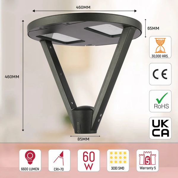 LED Pathway Garden Lamp Post Top Light 60W 3CCT
