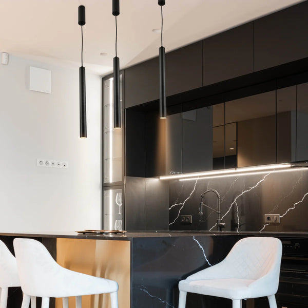Integrated LED Modern Cylinder Pendant Ceiling Light Suspended Downlight Black
